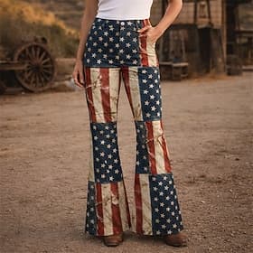 250th Anniversary USA Retro Vintage 1970s Pants Bell Bottom Pants Hippie Disco High Waist Fancy Dress Women's Masquerade 4th of July Party Independence Day Adu
