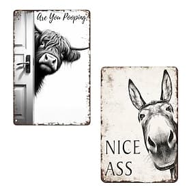 2 Pack Funny Bathroom Sign Vintage Highland Vintage Highland Are You Pooping? DonkeyNice Ass Wall Decor