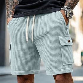 Men's Shorts Casual Shorts Corduroy Shorts Drawstring Pocket Textured Plain Comfort Breathable Knee Length Casual Outdoor Beach Vacation Fashion Black White In