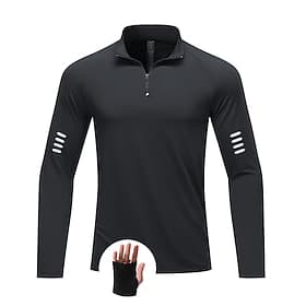Men's Solid Colored Running T-Shirt Compression Shirt Running Shirt Spring Fall Zip Up Long Sleeve Quick Dry Compression Moisture Wicking Breathable Gym Workou