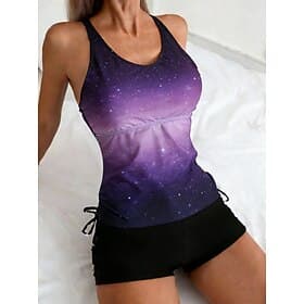 Women's Swimwear Tankini 2 Piece High Waist Swimsuit Tummy Control High Waist Slim Backless Vacation Beach Wear Ombre U Neck Sleeveless Bathing Suits