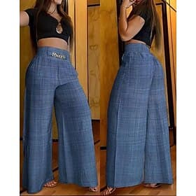 Women's Trousers Dress Pants Baggy Pants Vacation Fashion Streetwear Full Length High Waist Plain Elastic Waist Wide Leg Comfort Lightweight Soft Stretchy Outd