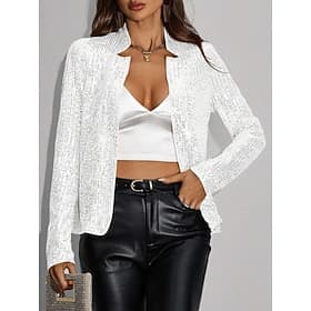 Women's Blazer Casual Jacket Comfortable Patchwork Sequin Fashion Casual Solid Color Casual Party Daily Wear Going out Short Stand Collar Regular Fit Long Slee