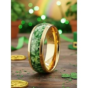 Bague pour homme en acier inoxydable avec incrustation verte, d'inspiration celtique, finition multicolore, confortable et résistante, idéale pour la Saint-Pat