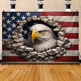 U.S. 250th Anniversary Wall Tapestry Backdrop 3D Optical Illusion Bald Eagle's Head Breaking Through American Flag Patriotic  Decor for Semiquincentennial Cele