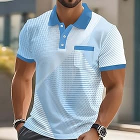 Men's Geometic Polo Short Sleeve Polo Shirts Collared Shirts Business Casual Outdoor Athleisure Daily Wear 3D Print Buttons Spring  Summer Red Brown Green