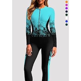 Women's Regular Rash Guard Full Body Rash Guard One Piece Surfing Suit Floral Tropical Color-blocking Zip Up with Built in Bra Front Zip UV Sun Protection Ful