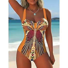 Women's Swimwear One Piece Briefs Swimsuit Elegant Vacation Graphic Paisley V Neck Sleeveless Bathing Suits