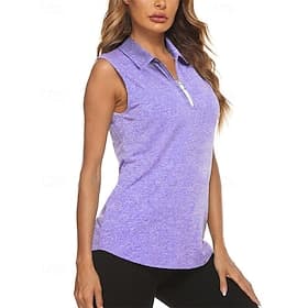 Women's Solid Colored Sport Shirt Golf Polo Shirt Tennis Shirt Sleeveless Zipper High Elasticity Moisture Wicking Breathable Tennis Golf Pickleball Turndown Zi
