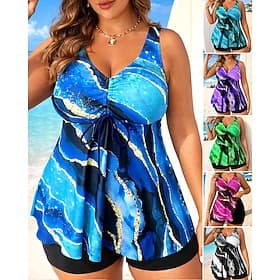 Women's Bathing Suit Tankini 2 Pieces Printed Boyleg Quick Dry Elastic Sleeveless Swimwear Swimsuit Surfing Beach Swimming Summer