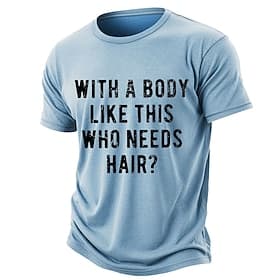 Washed Distressed Cotton Blend T Shirt With A Body Like This Who Needs Hair Funny Bald Man Graphic Tee Clothing Apparel S M L XL XXL XXXL
