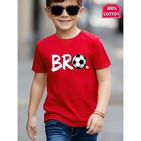 100% Cotton Kids Boys' Black White Red Graphic Soccer T shirt Blouse Crew Neck Short Sleeve Outdoor Dailywear Fashion Streetwear Designer Printing Summer Sprin