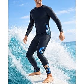 Herren Anti UV Shirt Badeanzug Badeanzüge Patchwork Bein in voller Länge UV Schutz Schnelltrocknend Elastisch Langarm Bademode Badeanzug Surfen Tauchen Strand