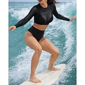 Women's Bikini Sets High Waisted Bikini Solid Colored Mesh UV Protection Elastic Long Sleeve Swimwear Swimsuit Surfing Diving Swimming Summer