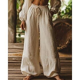 Women's Wide Leg Summer Pants Pants Trousers Baggy Pants Vacation Fashion Basic Full Length Natural Plain Pocket Elastic Waist Comfort Quick Dry Soft Inelastic