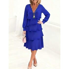 Per donna Abito Midi Abito a Strati Elegante Moda All'aperto Vacanza Uscire Vestibilità comoda Floreale Semplice Manica Lunga Scollo a V Blu Nero Rosso Estate