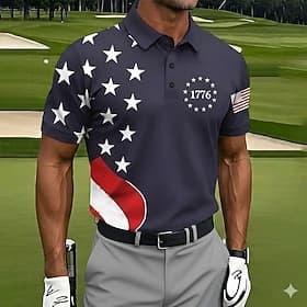4th of July 2026 250th Men's American US Flag Golf Sports Polo Shirts Short Sleeve Polo Shirts Collared Shirts Casual Athleisure Festival Outfit Buttons Summer