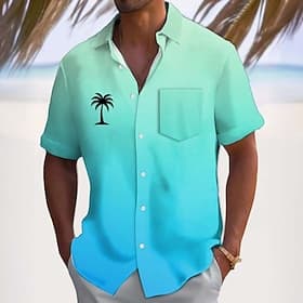 Herren Kokospalme Farbverlauf Tropische Pflanzen Sommer Hawaiihemd Knopfhemd Alohahemd Kurzarm Hawaiianisch Lässig Urlaub Sommer Frühling Umlegekragen 3D-Druck
