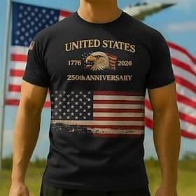 Patriotic T-shirt Graphic Tee Eagle American Flag Retro Vintage Patriotic T-shirt Sleeve 1776-2026 for Men's Adults' 3D Print  for Independence Day / the Fourt