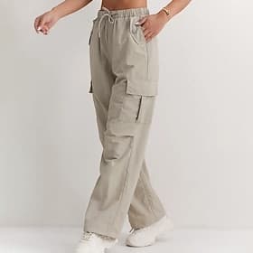 Damen Cargo-Hosen Hose Freizeithose Urlaub Mode Alltagstauglich Volle Länge Hohe Taille Einfarbig Einfach Kordelzug Tasche Weites Bein Komfort Schnelltrocknend