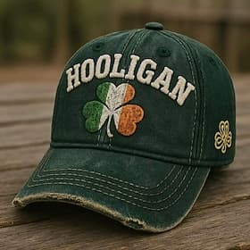 St. Patrick's Day Hooligan Embroidered Cap Ireland Shamrock Hat, Hooligan Clover Design, Adjustable Irish Symbol Sports Hat for Men and Women