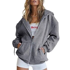 Women's Oversized Zip Up Hoodie Long Sleeve Casual Hooded Sweatshirt with Pockets for Street Daily Wear Multiple Colors