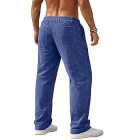 Herren Hose Cordhose Baggy-Hosen Freizeithose Kordelzug Gerader Schnitt Einfarbig Komfort Volle Länge Täglich Outdoor Streetwear Urlaub Mode Blau Schwarz Mikro