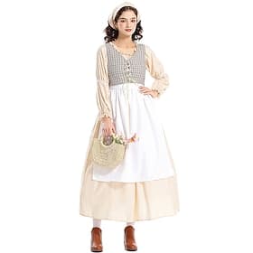 250th Anniversary USA 19th Century 1800s Prairie Dress Bonnet and Apron Set Long Sleeves Pioneer Girl Colonial Pioneer Revolutionary War Costumes Fancy Dress W