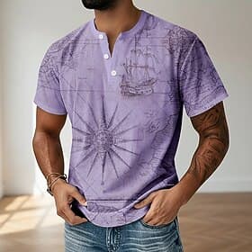 Men's Vintage T Shirt Henley Shirt Short Sleeve Designer Retro Vintage Casual Casual Daily Street Spring Summer Summer Spring Light Green Gray Light Blue Purp