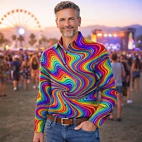 Retro Vintage 1970s Shirt Aloha Shirt Long Sleeves Hippie Psychedelic Fancy Dress Men's Masquerade Music Festival Party Daily Wear Adults' Shirt