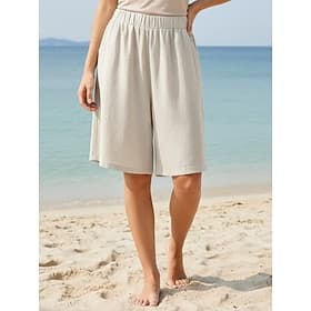 Women's Linen-feel Pants Capri Pants Shorts Summer Shorts Vacation Basic Casual Knee Length Medium Waist Plain Elastic Waist Comfort Breathable Inelastic Daily