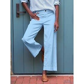 Women's Linen-feel Pants Wide Leg Chinos Summer Pants Vacation Streetwear Basic Ankle-Length Medium Waist Plain Pocket Comfy Comfort Inelastic Daily Outdoor Va