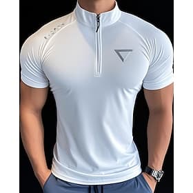 Men's Solid Colored Running T-Shirt Compression Shirt Running Shirt Summer Spring Fall Zip Up Short Sleeve Quick Dry Compression Moisture Wicking Gym Workout A