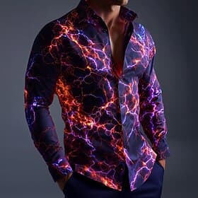 Per uomo Illusione ottica Fulmini Fiamma Camicia Camicia con Bottoni Camicia casual Manica Lunga Moda Casual Abbigliamento casual alla moda Vacanza Primavera A
