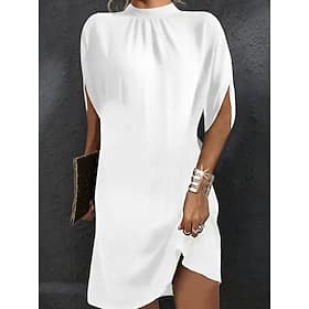 Women's Mini Dress White Dress Elegant Fashion Modern Outdoor Vacation Going out Loose Fit Plain Short Sleeve Crew Neck Blue Black White Pink Summer Spring
