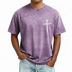 Men's Bible Cross T Shirt Short Sleeve T shirt Acid Wash Crew Neck Shirt Vintage Retro Casual Beach Travel Blue Purple Gray Summer Spring Clothing Apparel