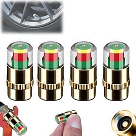 Lot de 4 bouchons de valve pour moniteur de pression de pneus, capteur de pression de 2,4 bar (36 psi) avec indicateur lumineux tricolore, bouchons de valve un