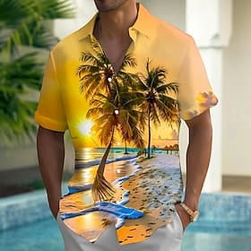 Men's Coconut Tree Sunset Tropical Plants Summer Hawaiian Shirt Button Up Shirt Aloha Shirt Short Sleeve Hawaiian Casual Vacation Summer Spring Turndown 3D Pri