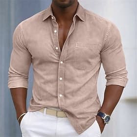 SoftFade™ Men's Shirt Casual Shirt Cotton Shirt Acid Wash Shirt Green Apricot Light Blue Long Sleeve Plain Shirt Collar Casual Daily Front Pocket Clothing Appa