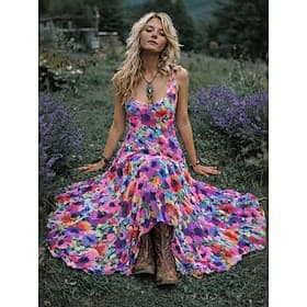Women's Midi Dress Boho Dress Casual Dress Swing Dress Summer Dress Vintage Beach Regular Fit Floral Graphic Sleeveless Crew Neck Black White Pink Summer Sprin
