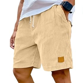 Men's Summer Shorts Casual Shorts Corduroy Shorts Pocket Drawstring Elastic Waist Plain Comfort Breathable Short Outdoor Vacation Sport Casual Black White