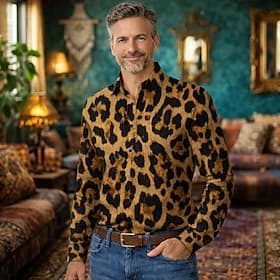 Retro Vintage 1970er Hemd Aloha-Hemd langarm Hippie Leopard Kostüm Unisex Maskerade Musikfestival Party Alltagskleidung Erwachsene Hemd