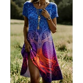 Dames Halflange jurk T shirt jurk Zonnejurk A lijn jurk Zomerjurk Vakantie Casual Dagelijks Feestdagen Uitgaan Normale pasvorm Bloemig Grafisch Korte mouw Stra