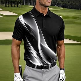Men's Geometic Golf Sports Polo Shirts Short Sleeve Polo Shirts Collared Shirts Casual Athleisure Buttons Summer Spring Blue White Purple