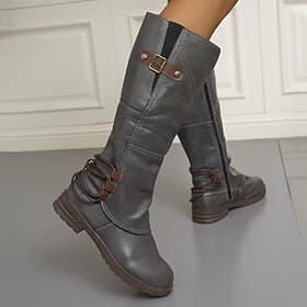 Women's Vintage Red Knee-High Faux Leather Boots with Buckle Accents - Perfect for Outdoor Adventures, Casual Outings, and Fall Fashion