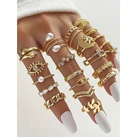 Women's Bohemian Style Rings Set – Gold and Silver Alloy, Multiple Designs, Ideal for Casual and Festival Wear, Trendy and Unique Accessories