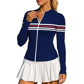Damen Geometrisch Streifen Oberteile Sporthemd Tennis Shirt Tennis-T-Shirt Langarm Reißverschluss Blumen UPF50 UV-beständig Hohe Elastizität Feuchtigkeitsablei