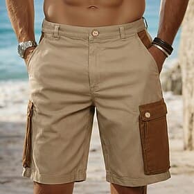 Men's Cargo Shorts Shorts Linen Shorts Summer Shorts Patchwork Pocket Color Block Solid Comfort Breathable Short Casual Daily Outdoor Fashion Designer Green Kh