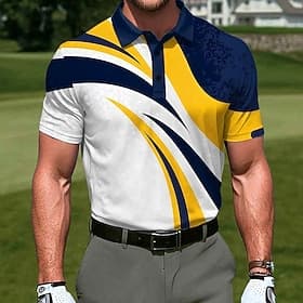 Men's Abstract Golf Sports Polo Shirts Short Sleeve Polo Shirts Collared Shirts Casual Athleisure Buttons Summer Yellow Green