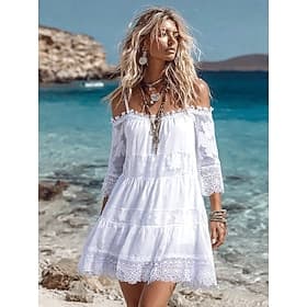 Per donna Mini Abito Vestito Estivo Abito Estivo Abito Sottoveste Casual Quotidiano Spiaggia Vestibilità regolare Semplice Manica 3/4 Girocollo Bianco Estate